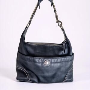 Coach Hampton Satin Hobo Shoulder Bag Black Leather Trim Style F11668